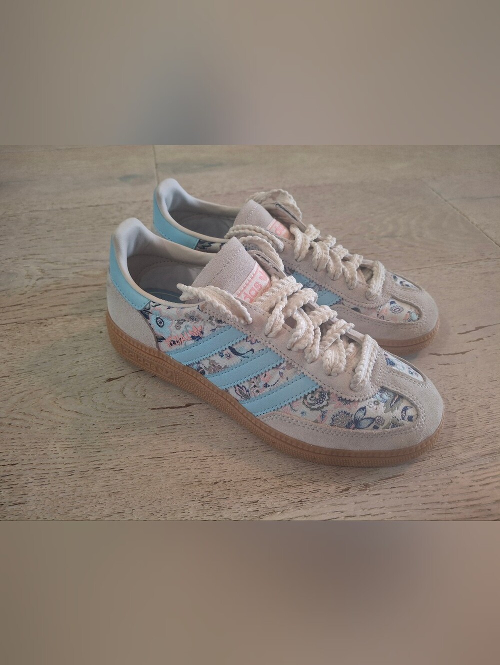 adidas Spezial Liberty London Kids Floral Light Blue and Cream Sneakers